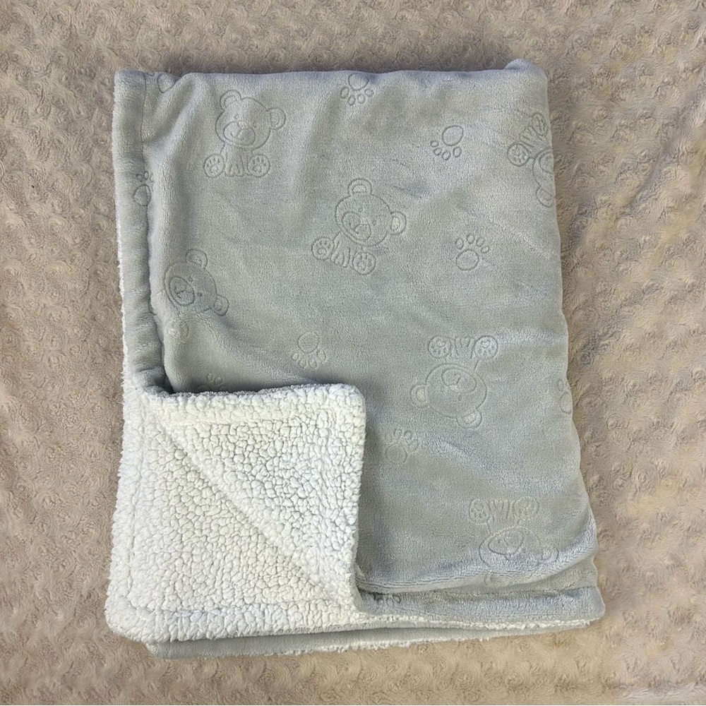 SL Home Fashions Gray Teddy Bear Baby Blanket White Sherpa Paw Prints Lovey